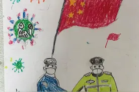 战“疫”|5岁的女孩手绘父子战“疫”图图片