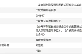 “大牛基”广发高端制造管理阵容生变，孙迪离任，新生代郑澄然独掌200亿，能否撑得住场面？图片