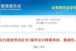 又吃罚单！因对这家上市公司出具存在虚假记载审计报告，瑞华所被罚没480万元图片