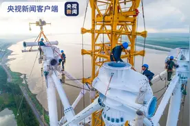 204米！上海电网设施建设刷新“高度”崇明500千伏输电工程长江大跨越铁塔组立完毕图片