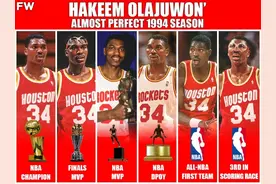 美媒晒奥拉朱旺恐怖的93-94赛季：夺冠+双MVP+DPOY+双一阵图片
