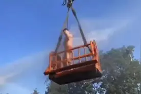 山东滕州现低俗婚闹，一半裸新郎被吊到半空遭高压水枪喷射图片