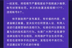 快手打击“病媛”营销行为，117个违规视频被处置图片