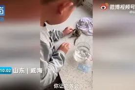 萌化！男童被螃蟹夹手哭着让它冷静图片