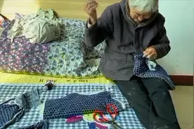 满满都是爱！八旬老人为重外孙做棉裤保暖 孩子妈妈：我也是穿着奶奶缝的棉裤长大的图片