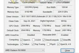 AMD Radeon RX 6600 规格泄露，8GB 14 Gbps 显存图片