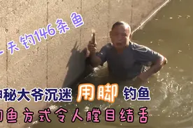 大爷沉迷于用脚钓鱼，一天钓146条鱼，钓鱼方式令人膛目结舌图片
