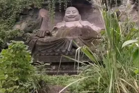 合川山谷弥勒佛雕塑，独处山崖杂草丛生，孑然一身无人知晓图片