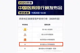 2020年度中国医院专科声誉排行榜：贵医附院健康管理中心列西南第四，首次进入全国提名图片