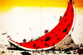 故事引导法是美术课最有效的方法，儿童画故事创作《蚂蚁和西瓜》图片