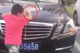 双胞胎熊孩子掰14台豪车车标，父亲处理方式堪称教科书，车主消气图片