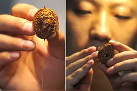 一个桃核卖8千，80后小伙爱上核雕图片