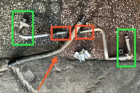 汽车空调管道漏制冷剂，师傅修理好旧管道，而不是直接换新管道图片