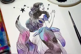 手绘水彩美人鱼，今日份的美图​​图片