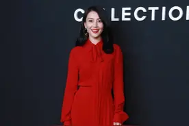 高圆圆红裙亮相，鞋跟太高走路显别扭？笑起来太美只因饱满苹果肌图片