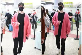 黄晓明瘦了真任性，机场穿粉色开衫扮潮，被“五五分”身材尬到了图片
