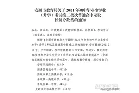 安顺市教育局关于2021年初中毕业生学业（升学）考试第二批次普通高中录取控制分数线的通知图片