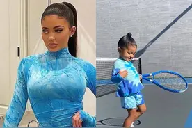 金小妹爱和女儿穿亲子装，颜色好亮眼，凯莉·詹娜抱娃像姐姐图片