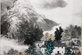 「山水画」党旗耀大别，同心创辉煌图片