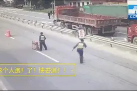 货车超载遇路政执法，顶着执法人员狂奔40余公里图片