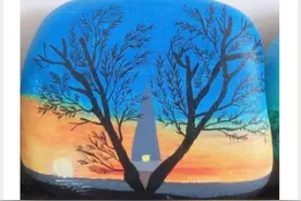东孔兑幼儿园教师手绘石头画《春夏秋冬》图片
