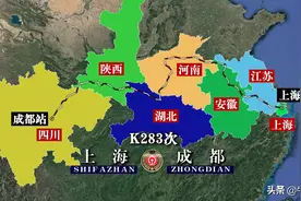 K283次列车运行线路图：上海开往四川成都，全程2625公里图片