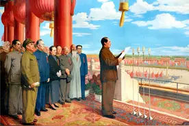 红色年代国庆主题的年画，国庆节的早晨，建设我们伟大的祖国图片