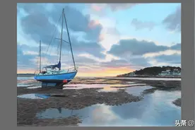 艺术油画作品，搁浅帆船的绘制过程！图片