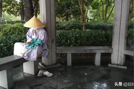 雨中的杭州西湖、集贤亭，这位打坐者是仙人么？图片