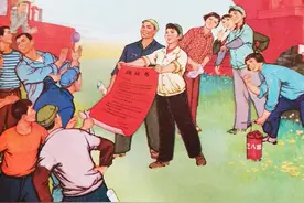 麦收季节生产队的男女青年们开展劳动竞赛的年画，真是干劲冲天啊图片