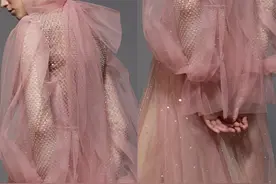 Reem Acra温柔粉高定细节：刺绣、碎钻，少女感轻盈浪漫图片
