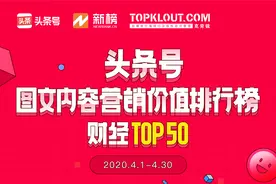 4月「头条号图文内容营销价值排行榜」公布，154位作者首次上榜图片