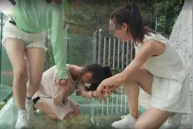 美女挑战玻璃桥，不料泄露隐私，管理员直言：衣服穿好再来图片