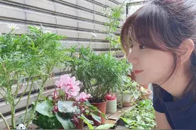 Ella嗅花露笑颜甜美少女，绑高马尾着休闲装简单舒适图片