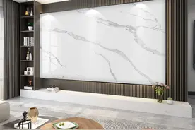 电视背景墙怎么做？石材与木格栅的结合搭配出一种高端大气的效果图片