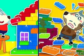 小灰狼用废旧纸箱、积木玩具组装小房子，可是都没有成功图片
