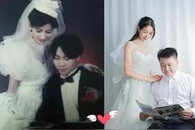 网友晒20年前后家庭“对比照”，岁月从不败美人，爸爸的BP机抢镜图片