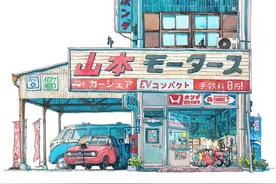 钢笔淡彩下的街边小店图片