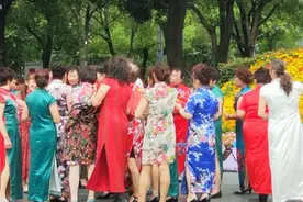 上海七宝广场有一群穿着高开叉旗袍的阿姨，大家围在一起在讨论…视频封面