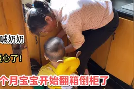 宝宝刚学会走路，翻箱倒柜的越来越调皮了，大声的喊奶奶太暖心了视频封面