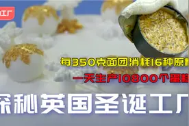 探秘英国圣诞工厂，每350g面团消耗16种原料，日产10800个蛋糕视频封面