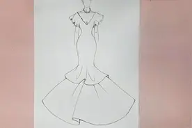服装设计手绘学习：灰色V领鱼尾晚礼服勾线过程视频封面