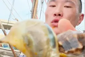 渔民大哥在船上吃海螺，咬一口非常Q弹，网友：这一只能有半斤重视频封面