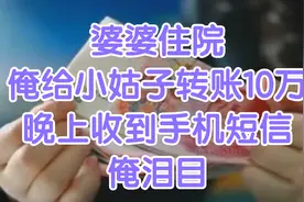 婆婆住院俺给小姑子转账10万，晚上收到手机短信，俺泪目视频封面