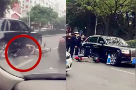 实拍：广西南宁一共享电动车与劳斯莱斯相撞 骑手躺在地上看手机视频封面