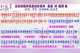 梦然演唱《没有你陪伴我真的好孤单》的同步动态彩色简谱