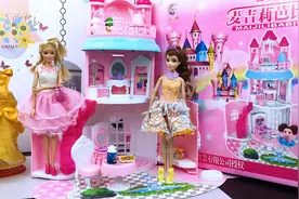 粉色梦幻城堡玩具拆箱，芭比娃娃和乐佩公主生活故事视频封面