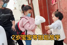 2岁宝宝站门口等姐姐放学，姐妹俩见面不亲了吗？玥玥有点小失望视频封面