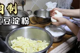 李姐自制土豆淀粉，先粉碎后晾干，细腻光滑，七个土豆能做这么多