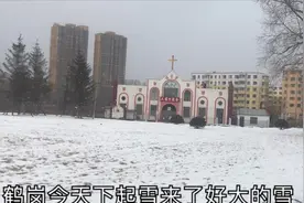 大雪覆盖的东北小城鹤岗，春天里的童话城市！雪这么大还一点不冷